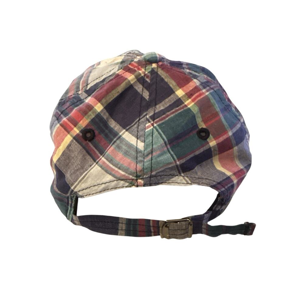 Ralph Lauren Cap Madras Plaid Patchwork Blue Pony Preppy Baseball Hat Adj - Picture 7 of 11